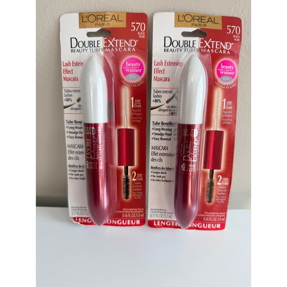 L'Oreal Double Extend Mascara Women 2 Pack 570 Black Noir Tube Effect NWT